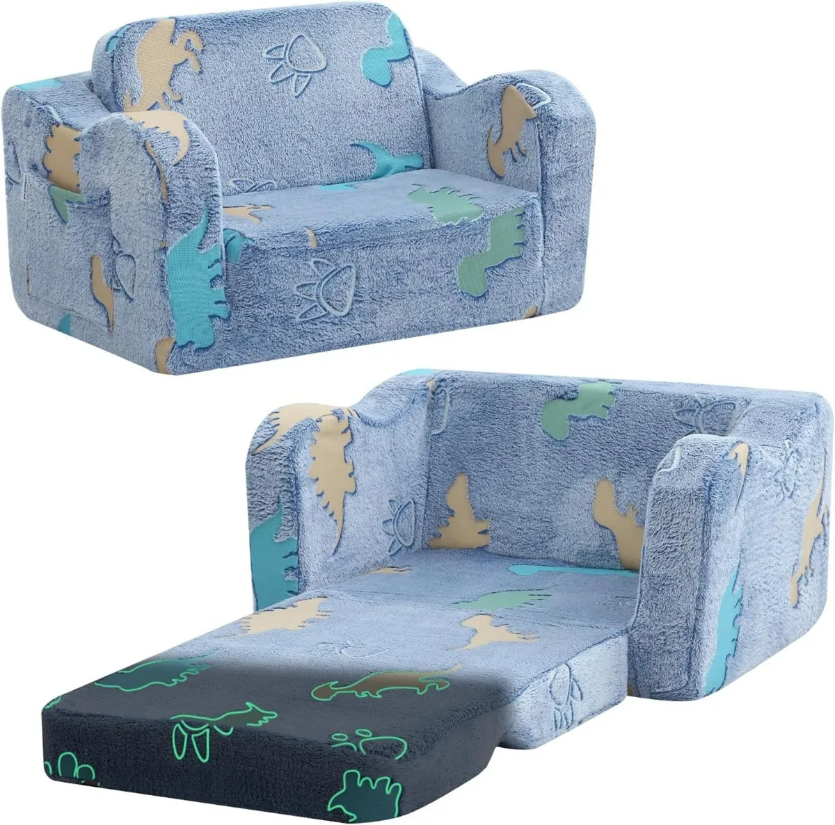 Kids Fold Out Sofa Bed Plush Toddler Chair - Image 1