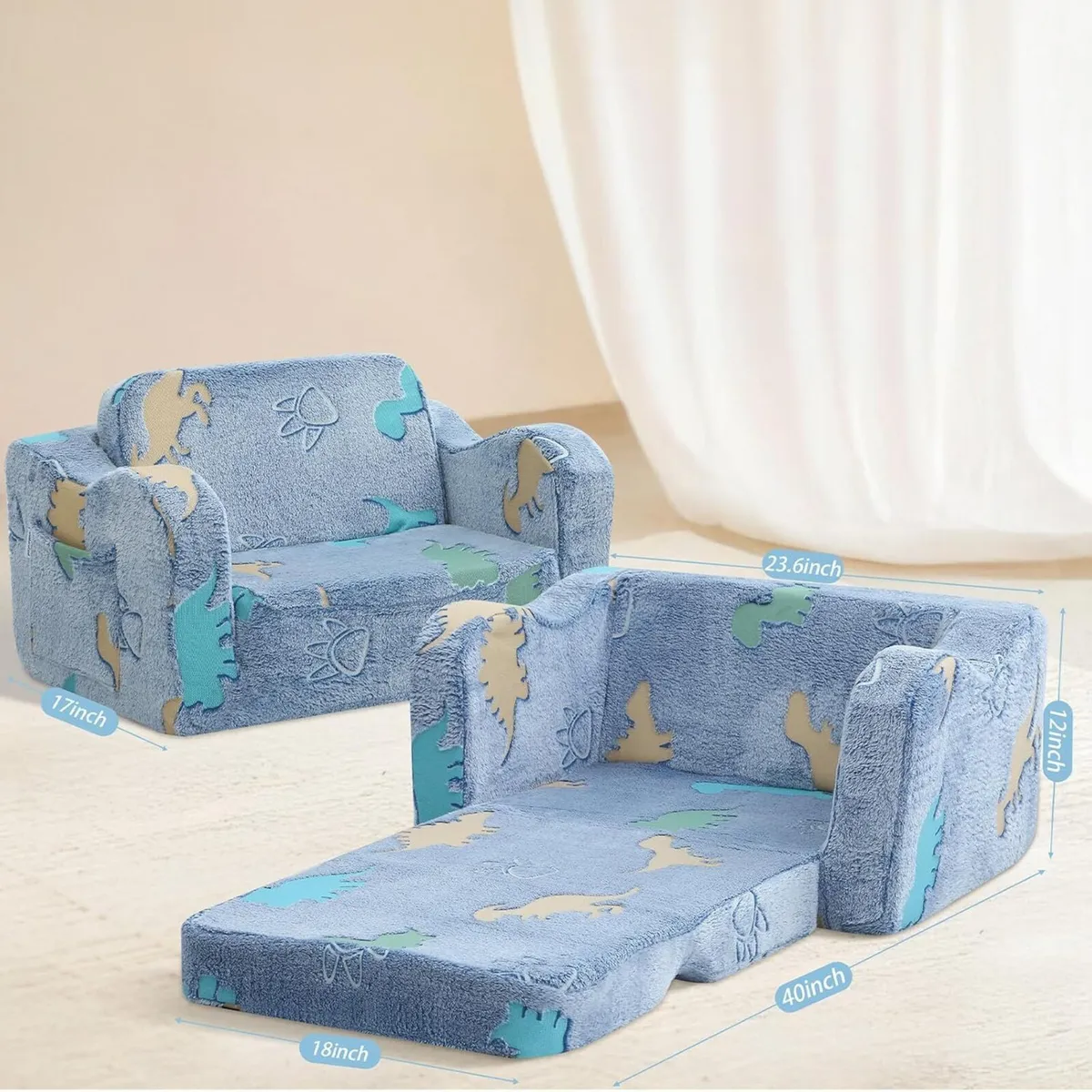 Kids Fold Out Sofa Bed Plush Toddler Chair - Image 2