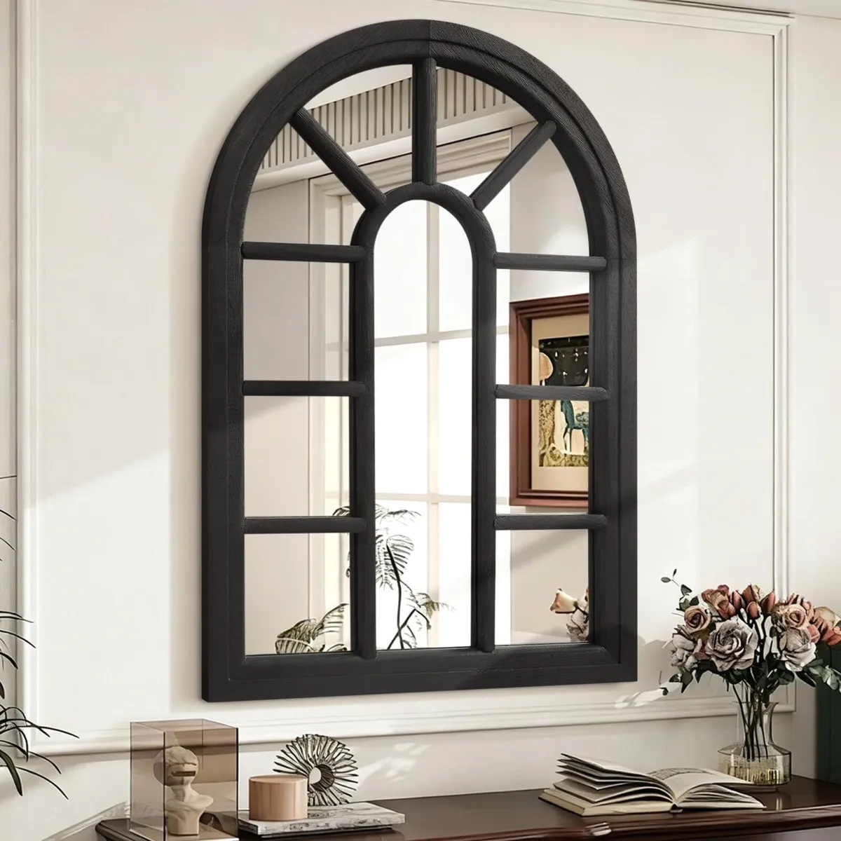 Wall Mounted Mirror Black Arch Hanging Large Wood - Image 1