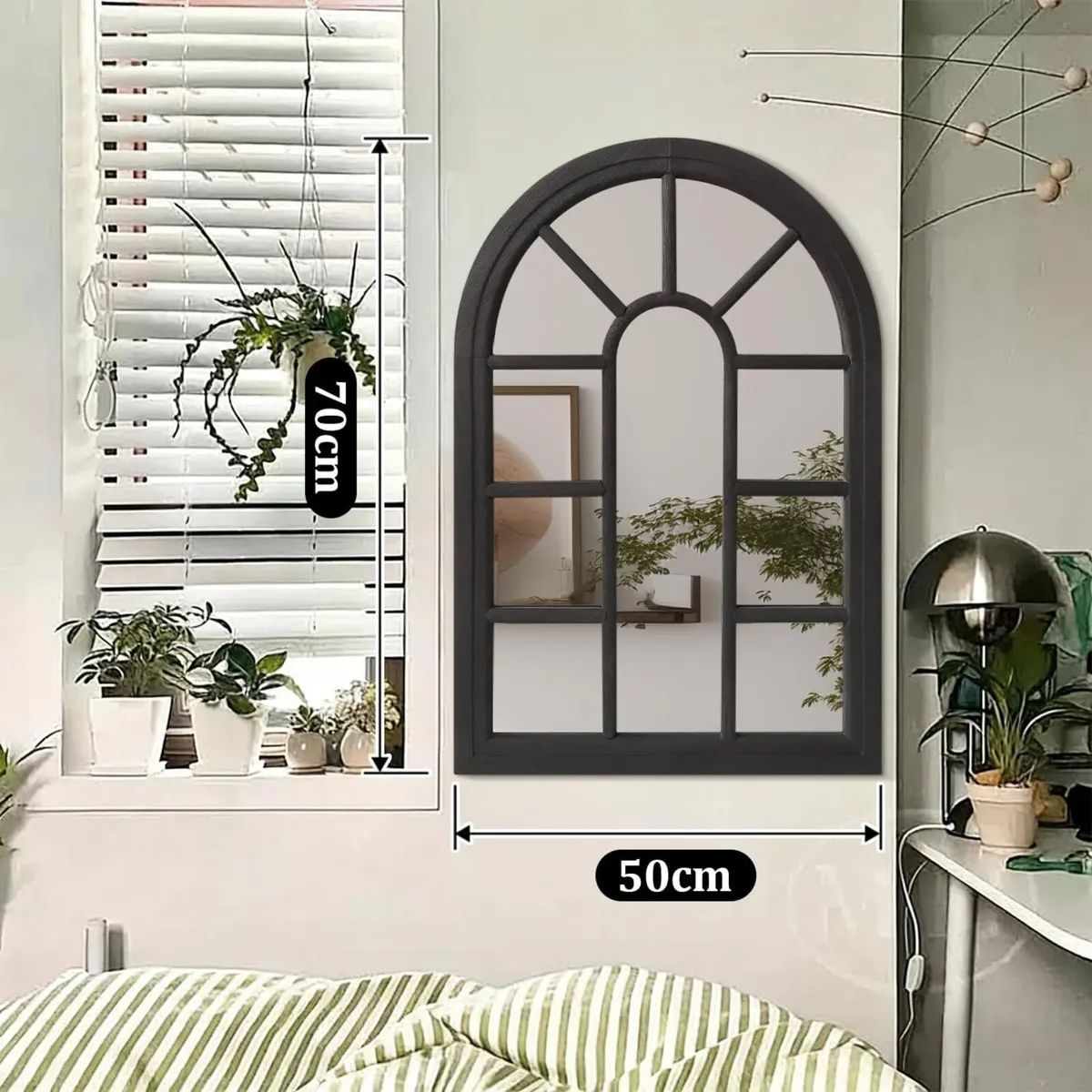 Wall Mounted Mirror Black Arch Hanging Large Wood - Image 3