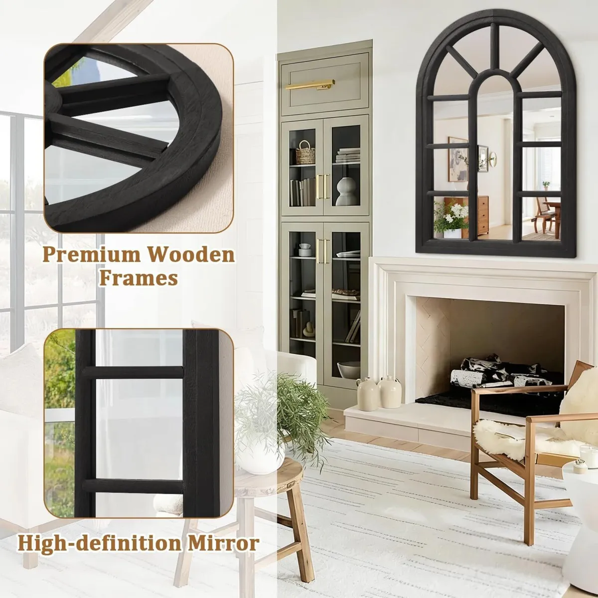 Wall Mounted Mirror Black Arch Hanging Large Wood - Image 4