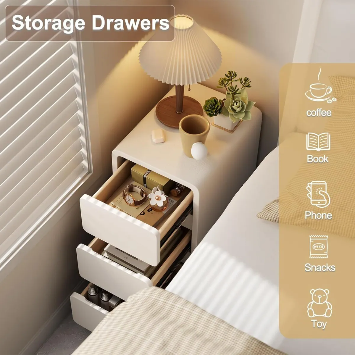 Small Bedside Table Narrow Cabinet with 3 - Image 3