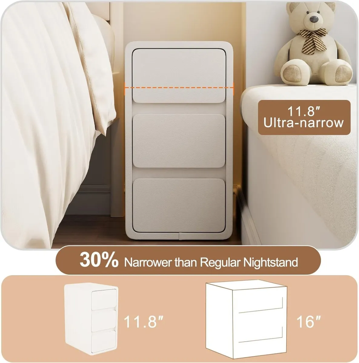 Small Bedside Table Narrow Cabinet with 3 - Image 4