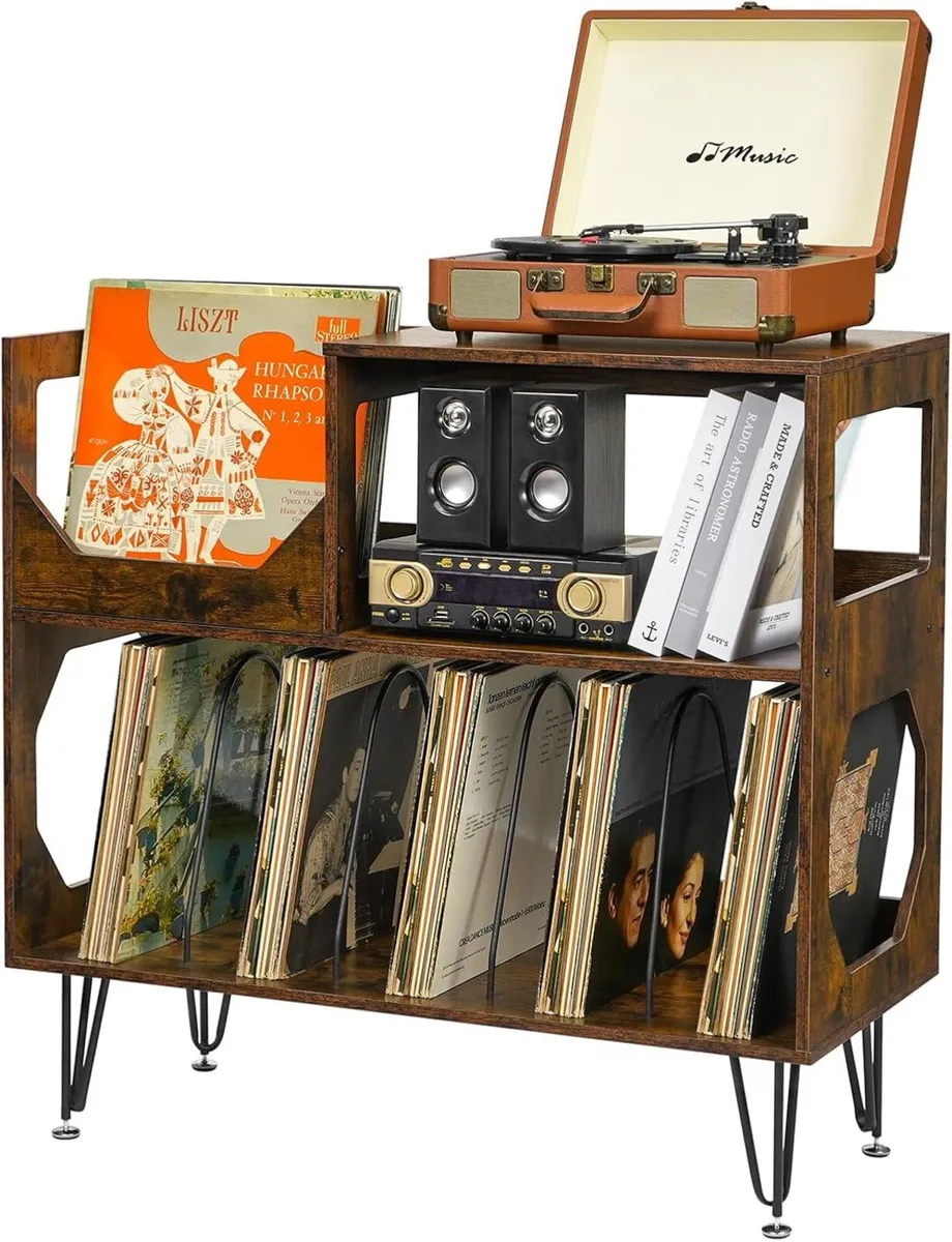 Large Rustic Record Player Stand 2 Tier Table - Image 1