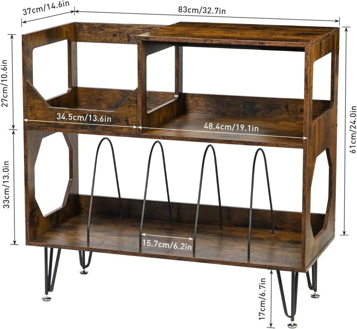 Large Rustic Record Player Stand 2 Tier Table - Image 3