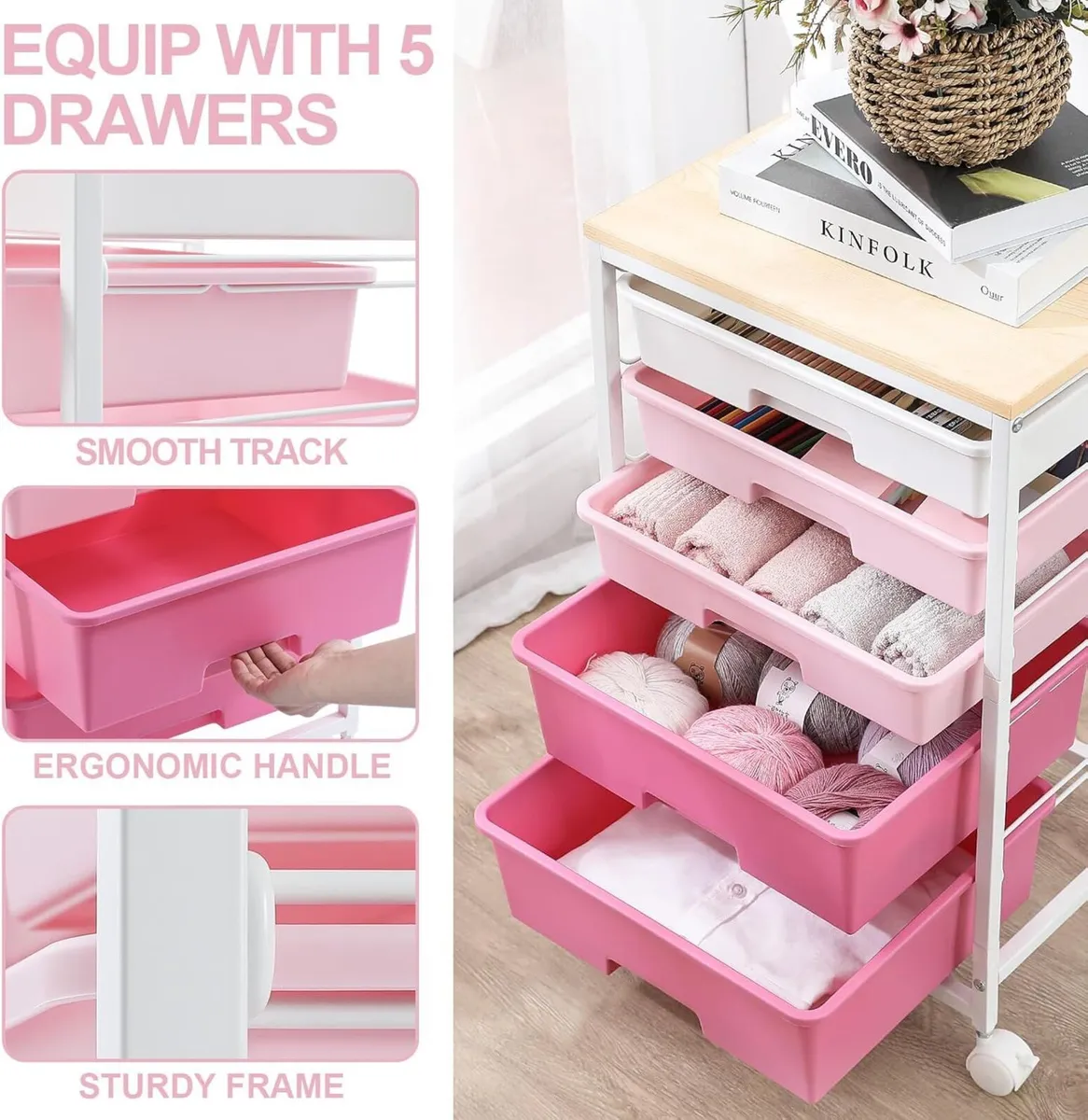 Storage Trolley with 5 Plastic Drawers Rolling - Image 4