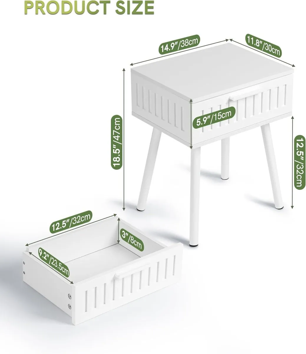 White Bedside Table Set of 2 Nightstand with - Image 2