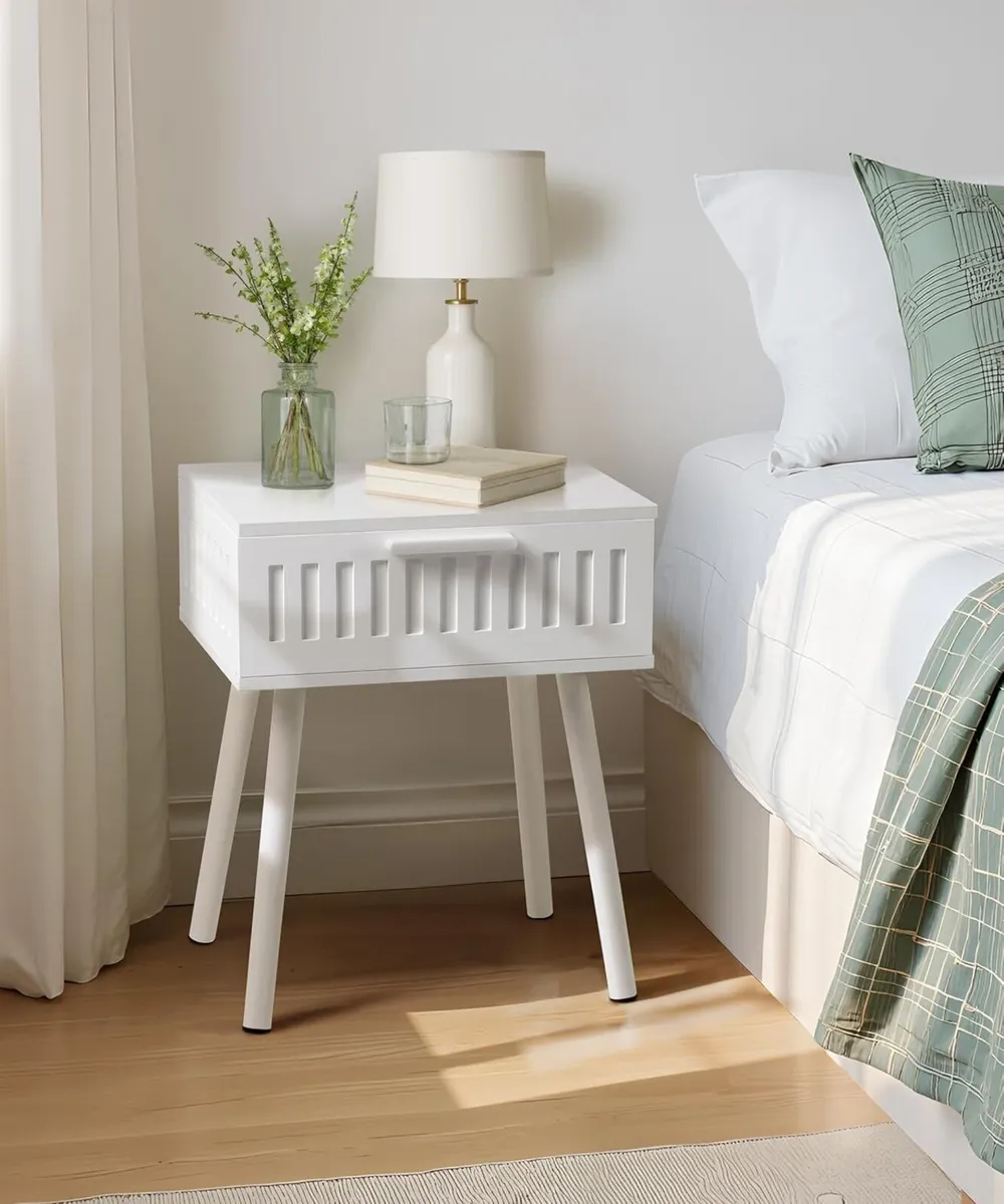 White Bedside Table Set of 2 Nightstand with - Image 3