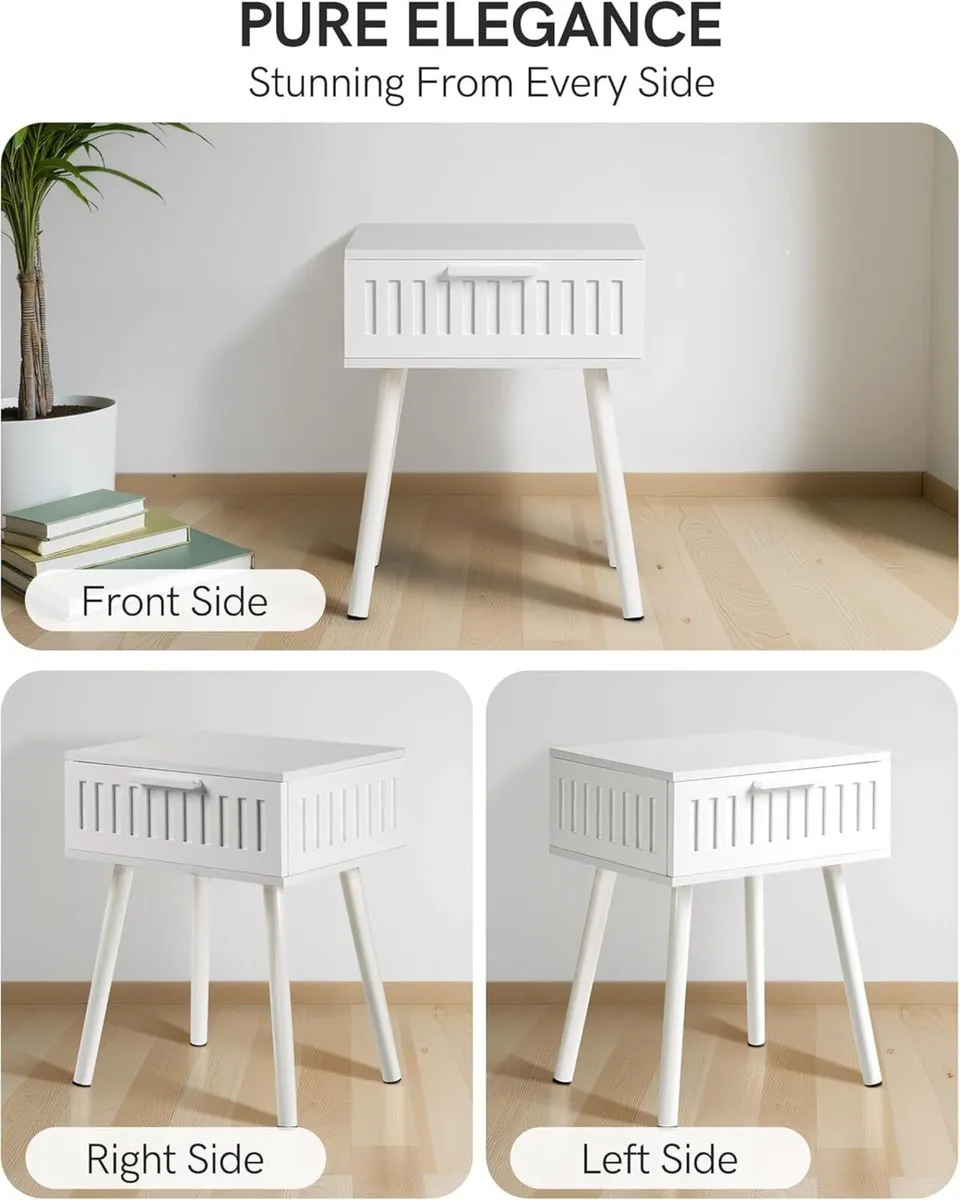 White Bedside Table Set of 2 Nightstand with - Image 4