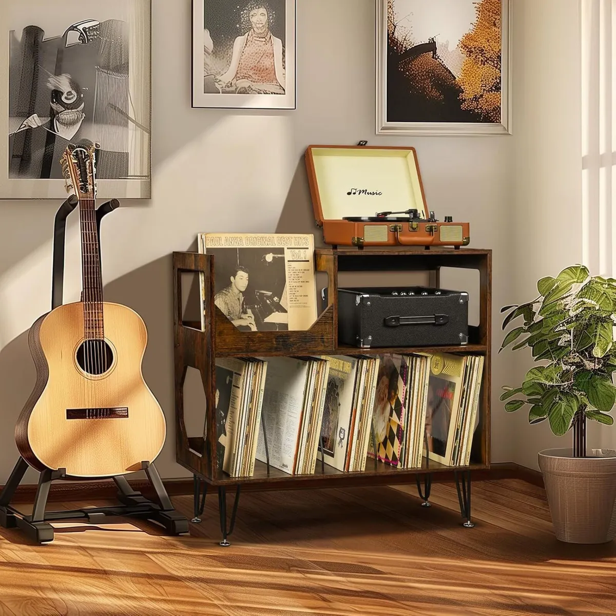 Large Rustic Record Player Stand 2 Tier Table - Image 4