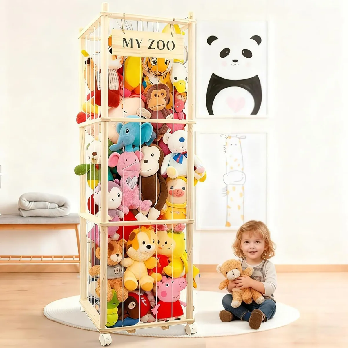 Wood Stuffed Animal Storage 3-Storey Soft Holder - Image 1