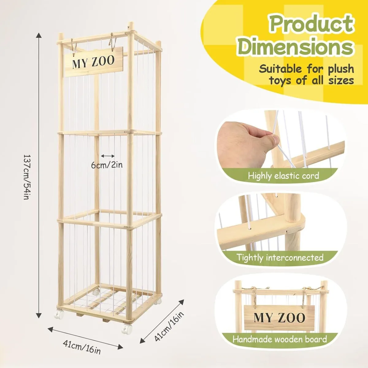 Wood Stuffed Animal Storage 3-Storey Soft Holder - Image 2