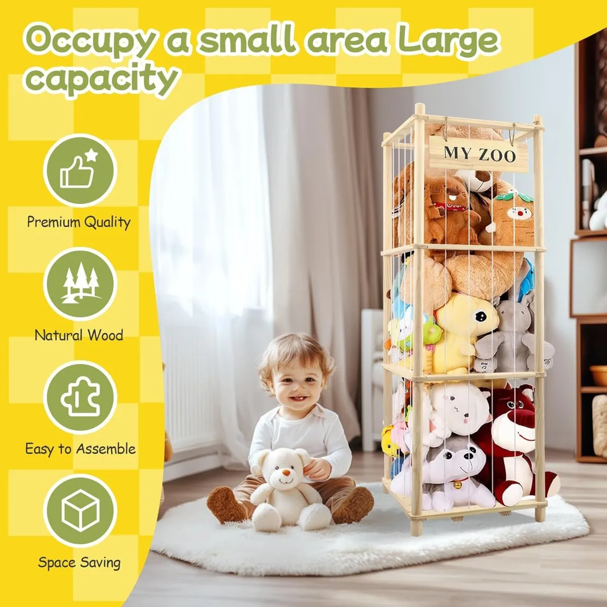 Wood Stuffed Animal Storage 3-Storey Soft Holder - Image 4