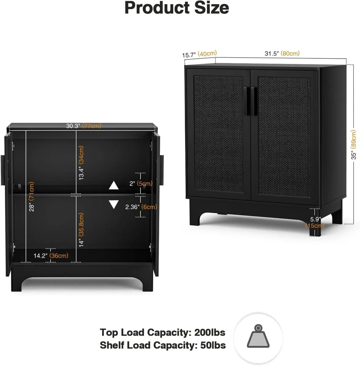 Black Sideboard for Living Room Rattan Buffet - Image 2