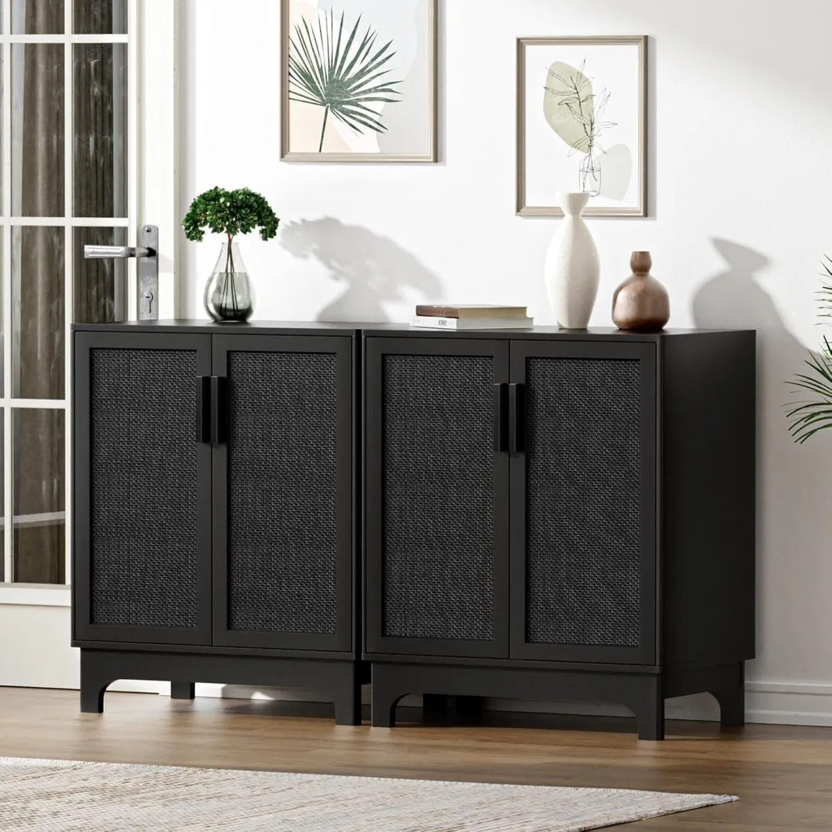 Black Sideboard for Living Room Rattan Buffet - Image 4