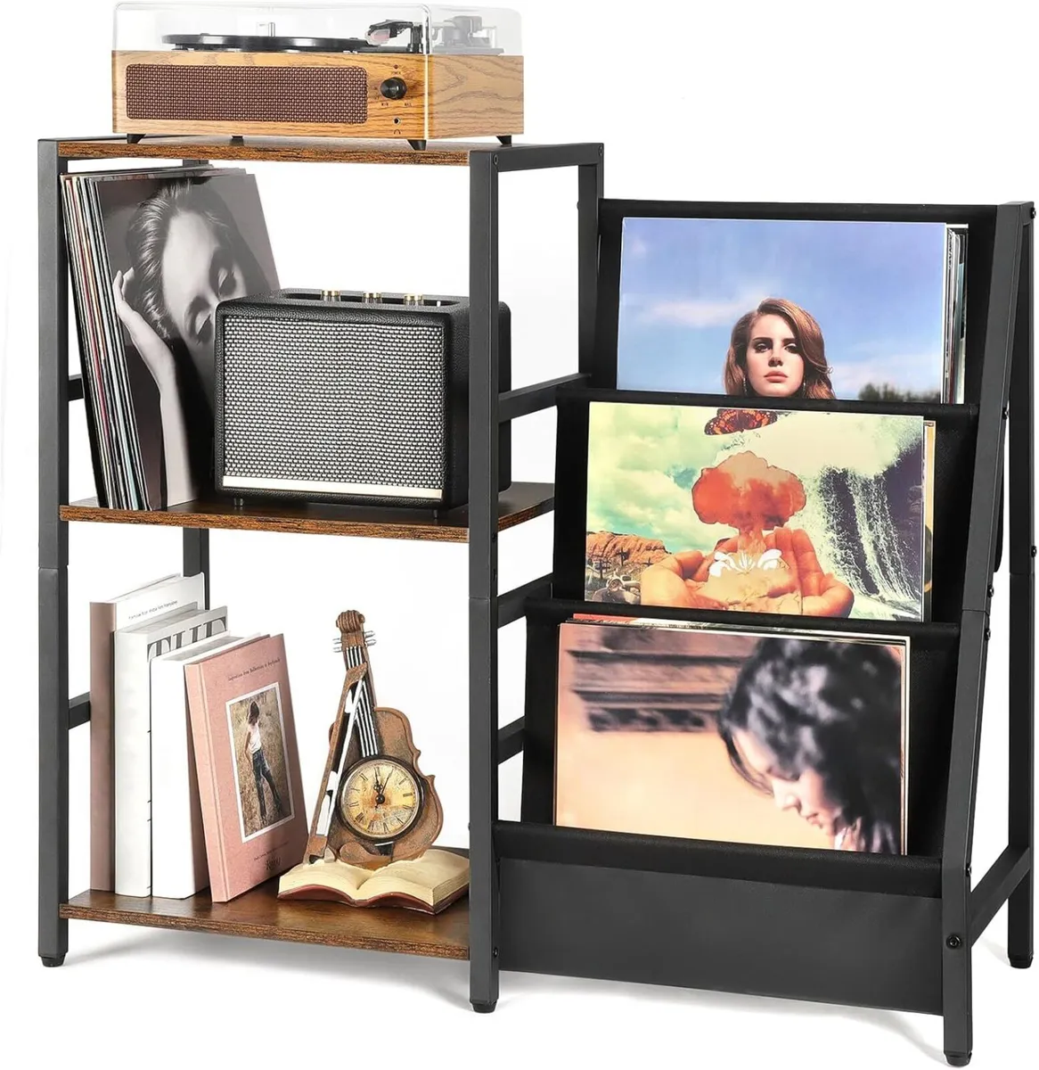 Record Player Stand with 3-Tier Vinyl Storage – - Image 1