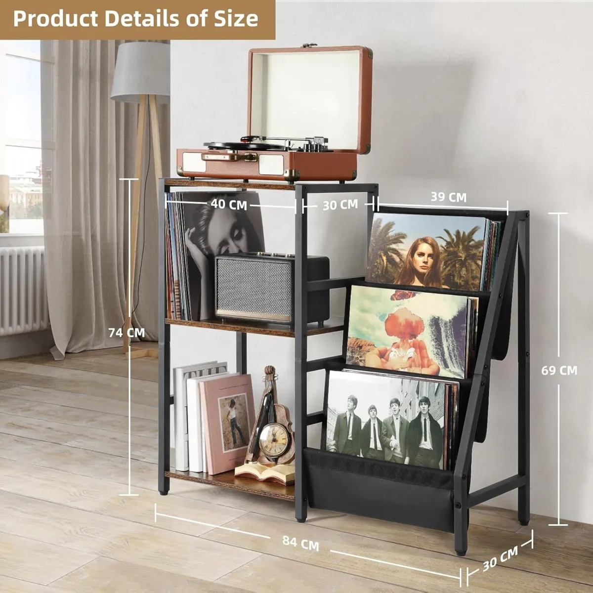 Record Player Stand with 3-Tier Vinyl Storage – - Image 3