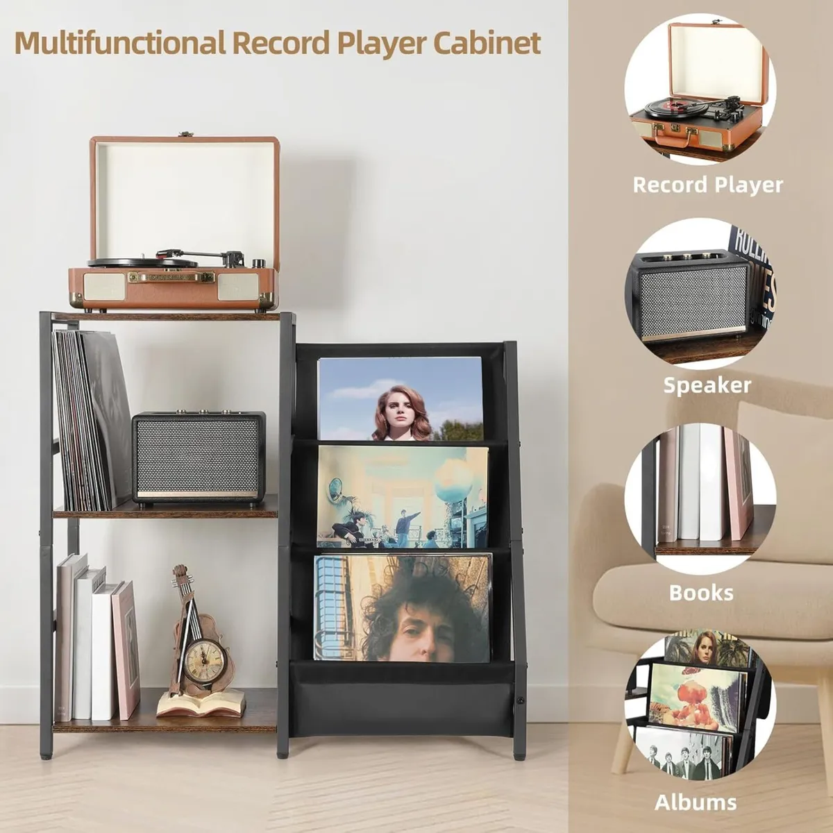 Record Player Stand with 3-Tier Vinyl Storage – - Image 4