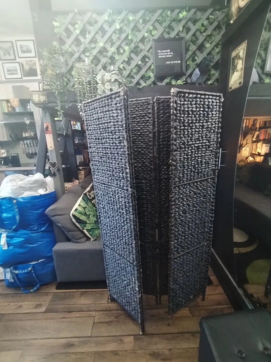 vidaXL 5 Panel Room Divider. Wood Dark Rattan - Image 3