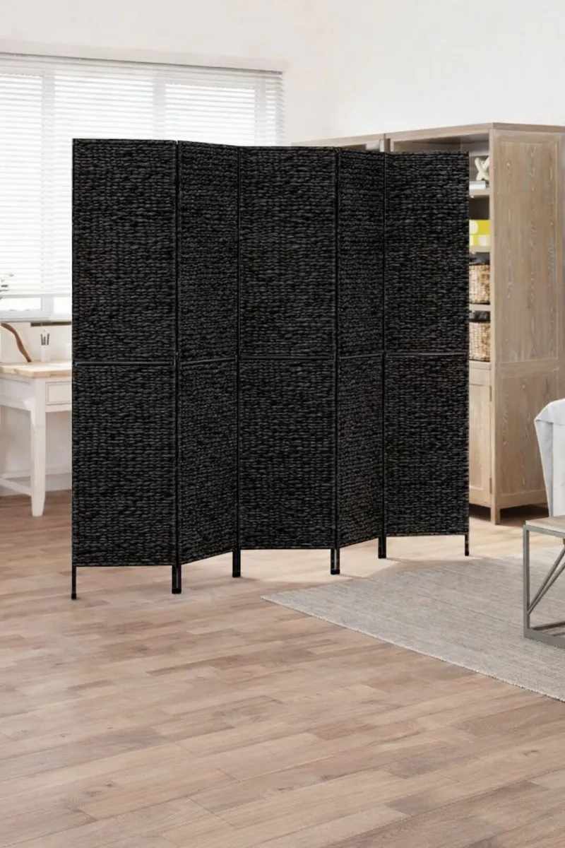 vidaXL 5 Panel Room Divider. Wood Dark Rattan - Image 1