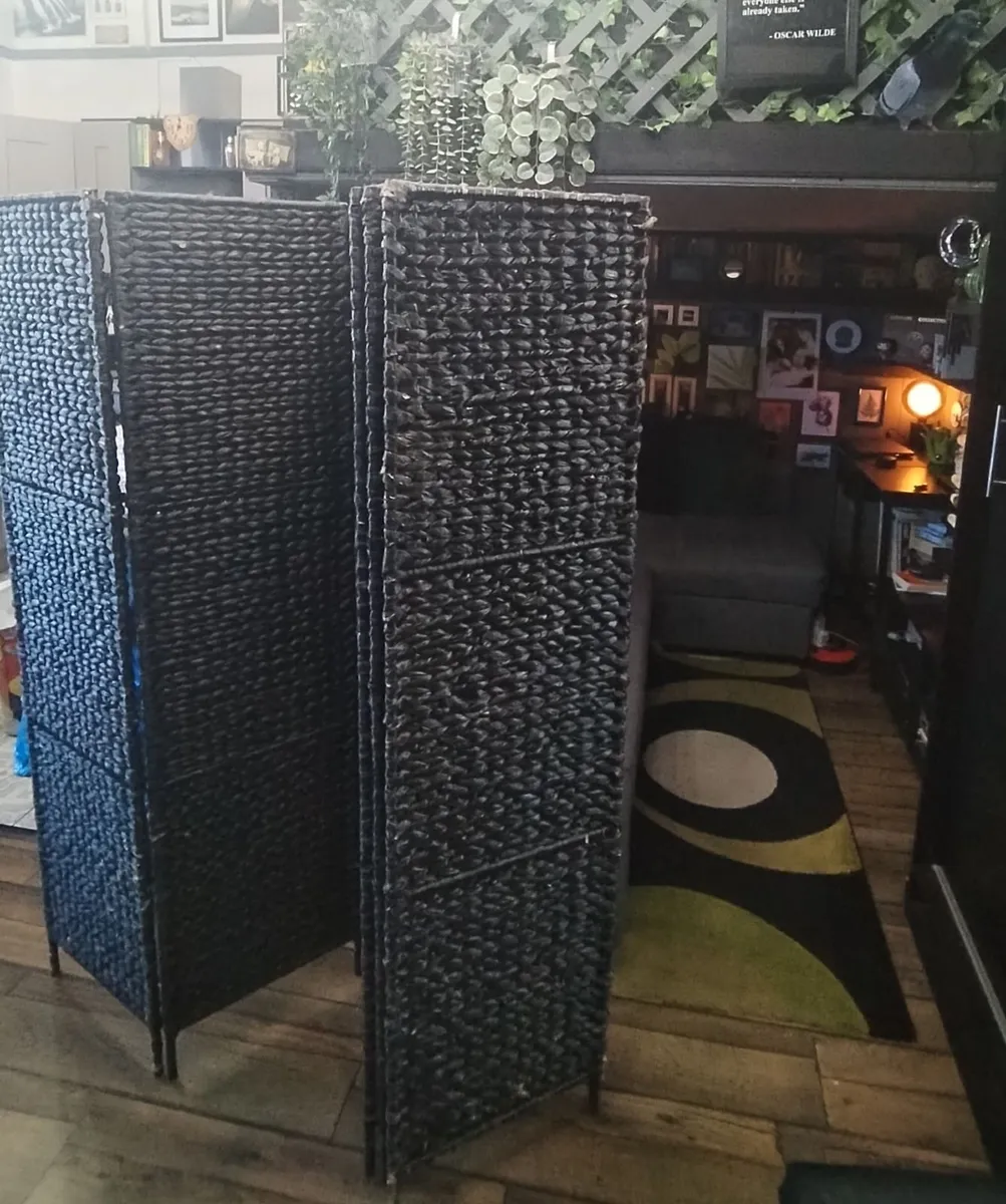 vidaXL 5 Panel Room Divider. Wood Dark Rattan - Image 4