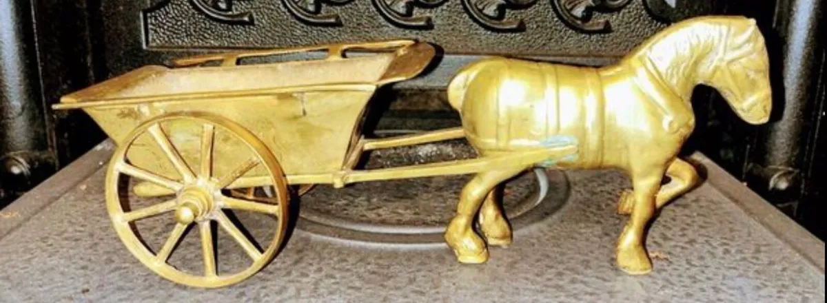 Set of three brass horse and carts - Image 2