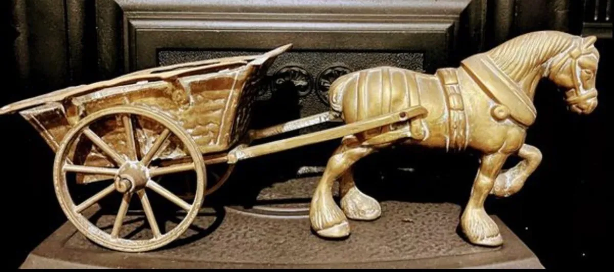 Set of three brass horse and carts - Image 3
