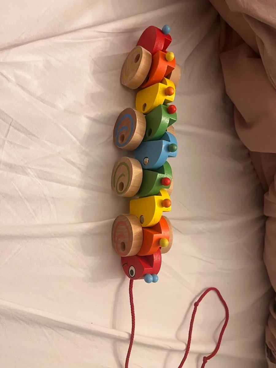 Wooden Wiggly caterpillar pull along Toy - Image 1