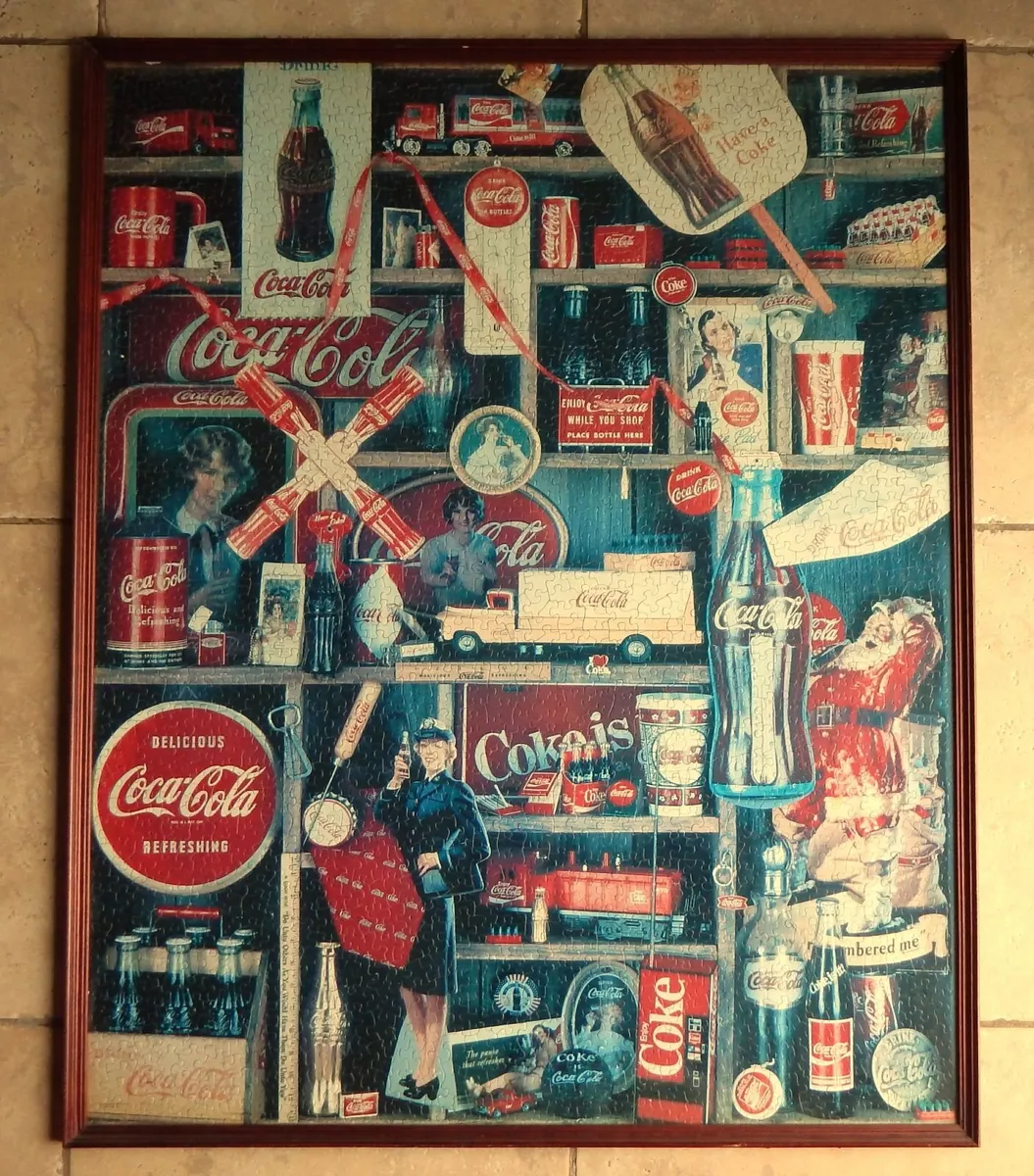 Large Vintage Framed Coca Cola Advertising Jigsaw - Image 1