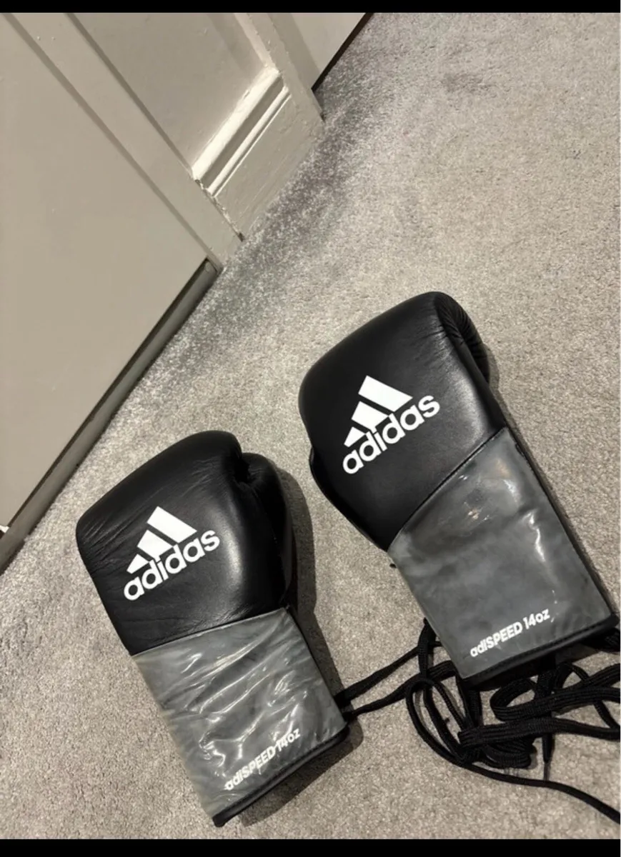 Adidas adiSpeed Lace Boxing Gloves – Black/White - Image 1