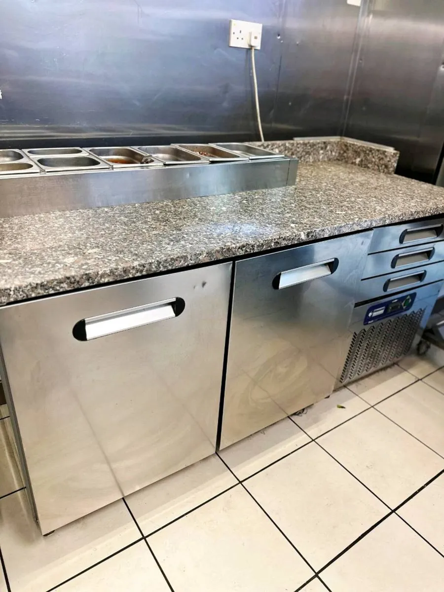 Commercial 2 Door Granite Top Prep Fridge / - Image 1