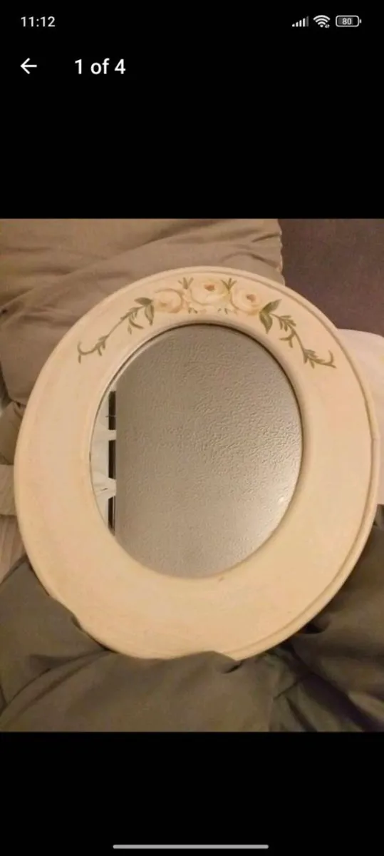 Hand painted cream mirror with floral design - Image 1
