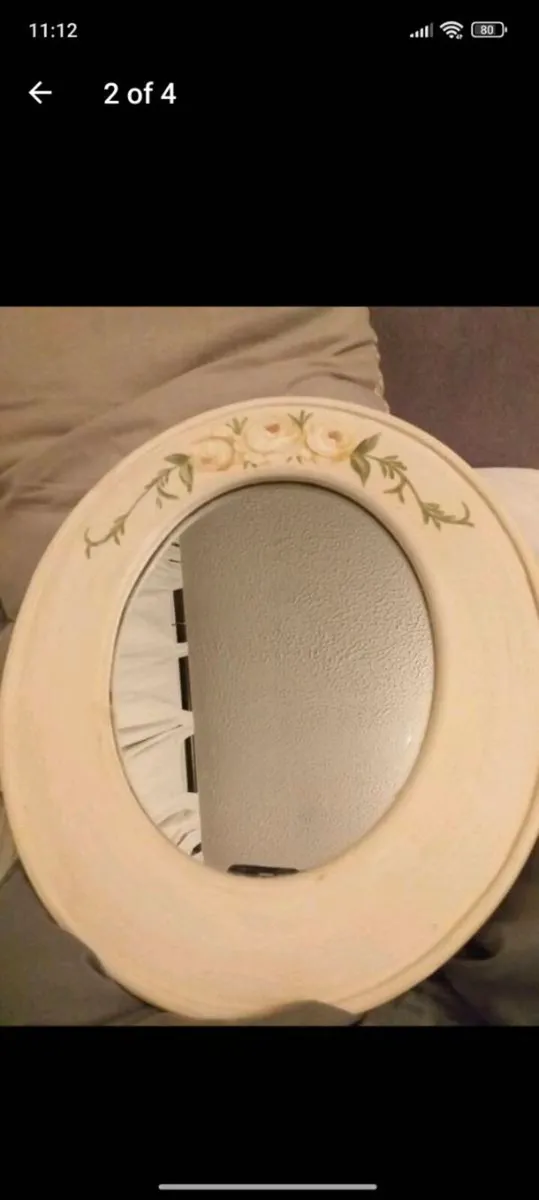 Hand painted cream mirror with floral design - Image 2