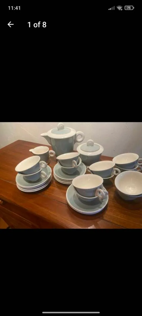 27 piece vintage coffee set in sage green and crea - Image 1