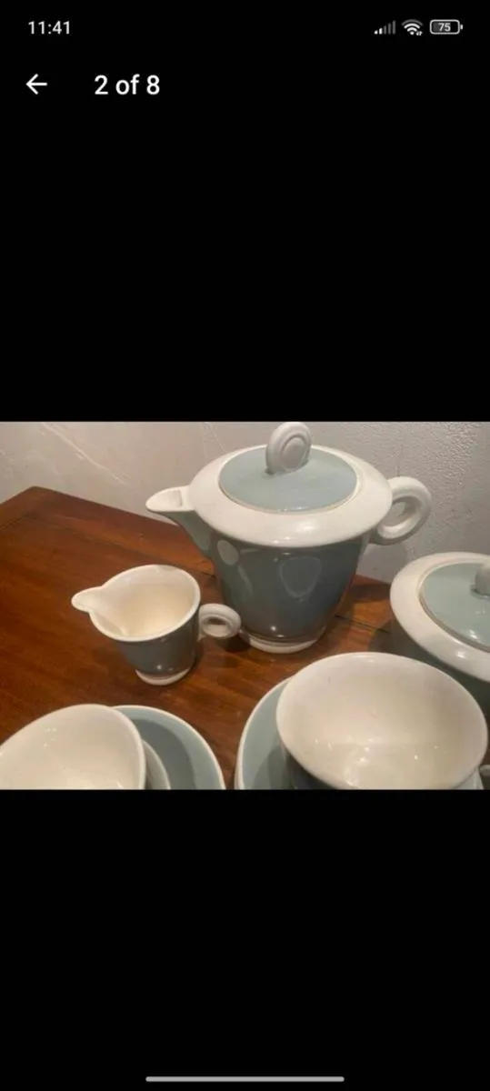 27 piece vintage coffee set in sage green and crea - Image 4
