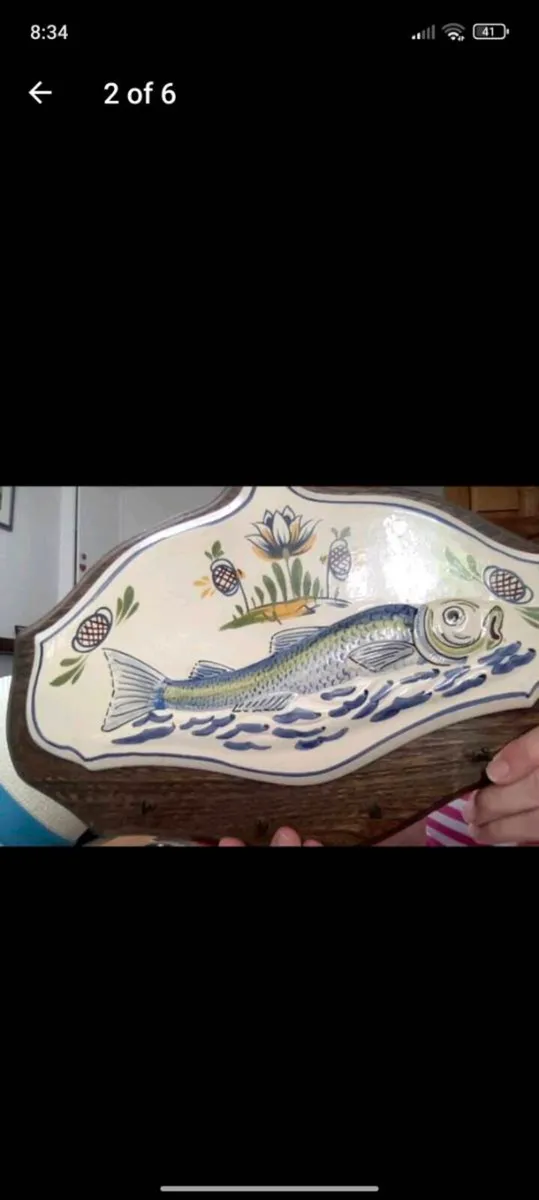 Unusual wood and ceramic wall plaque, french - Image 2