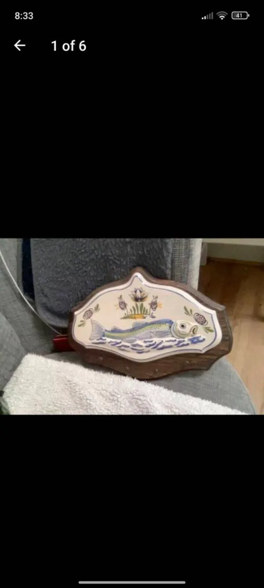 Unusual wood and ceramic wall plaque, french - Image 3