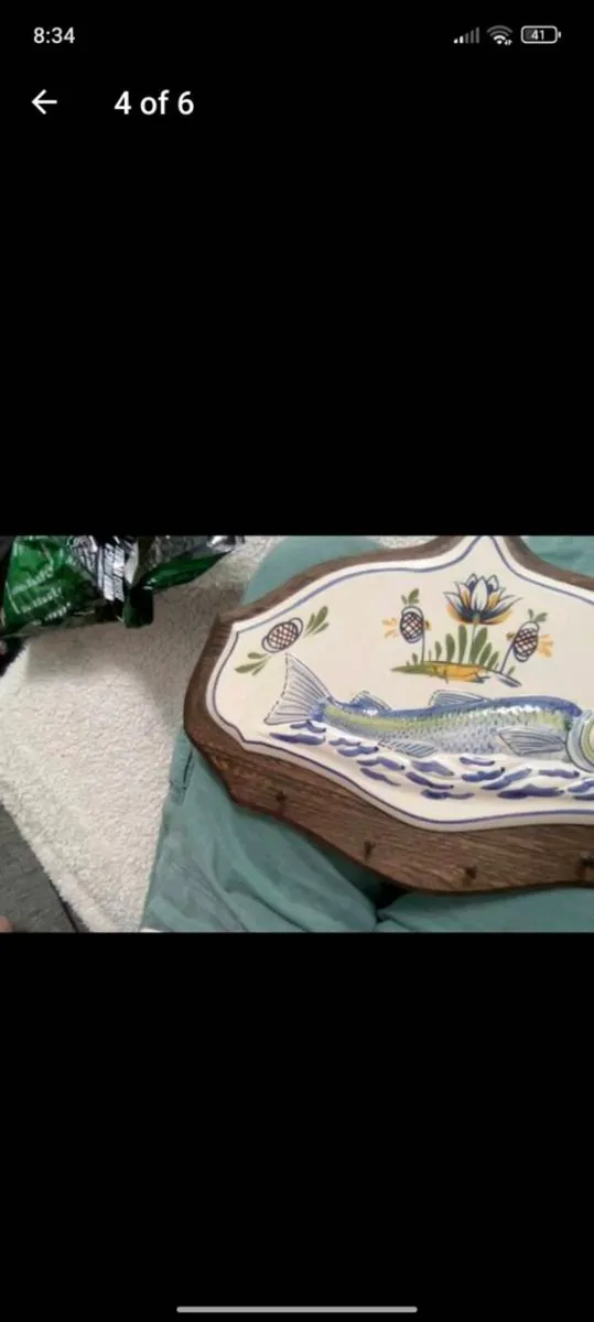 Unusual wood and ceramic wall plaque, french - Image 4