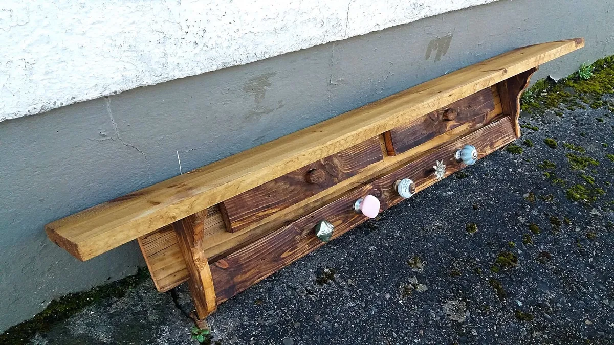 NEW Rustic Stove Mantle / Shelf / Coat n Hat Rack - Image 1