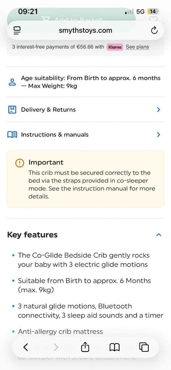 Baby Elegance Co-Glide Electric Bedside Crib - Image 2