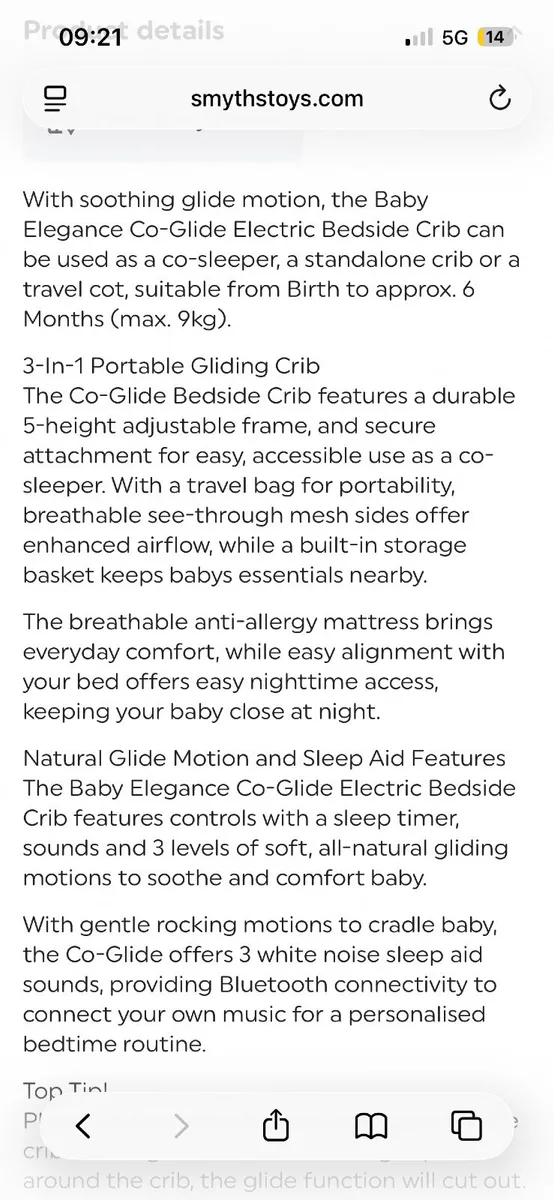 Baby Elegance Co-Glide Electric Bedside Crib - Image 4