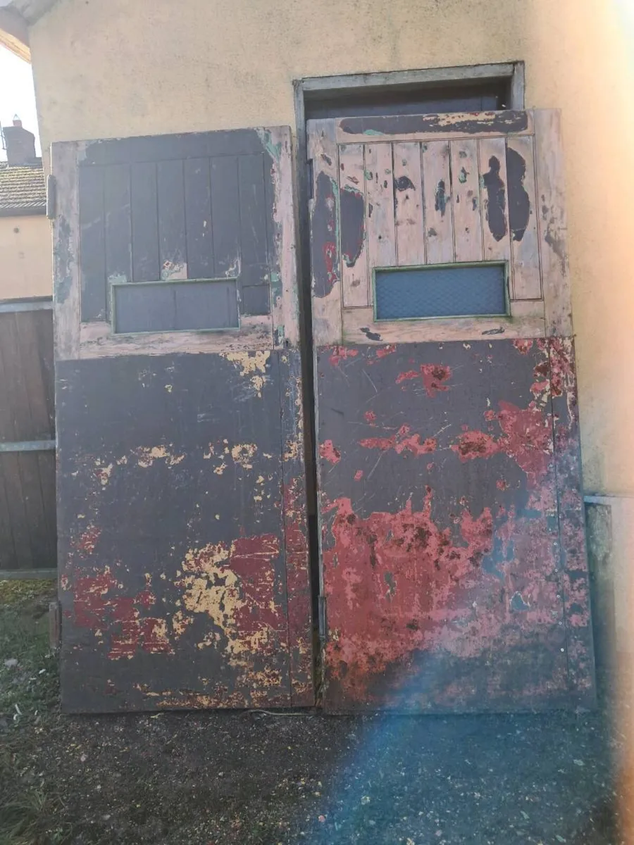 2 steel bound and timber prison doors - Image 2
