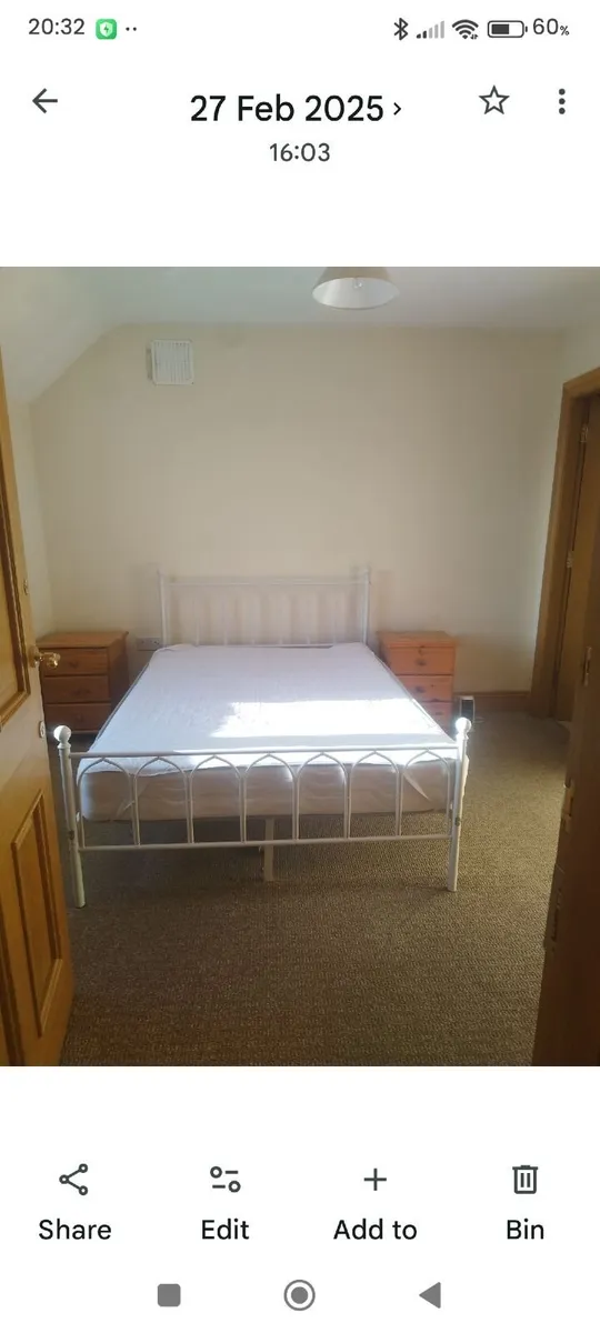 Double Bed White Metal Frame & Mattress – 5 ft - Image 1