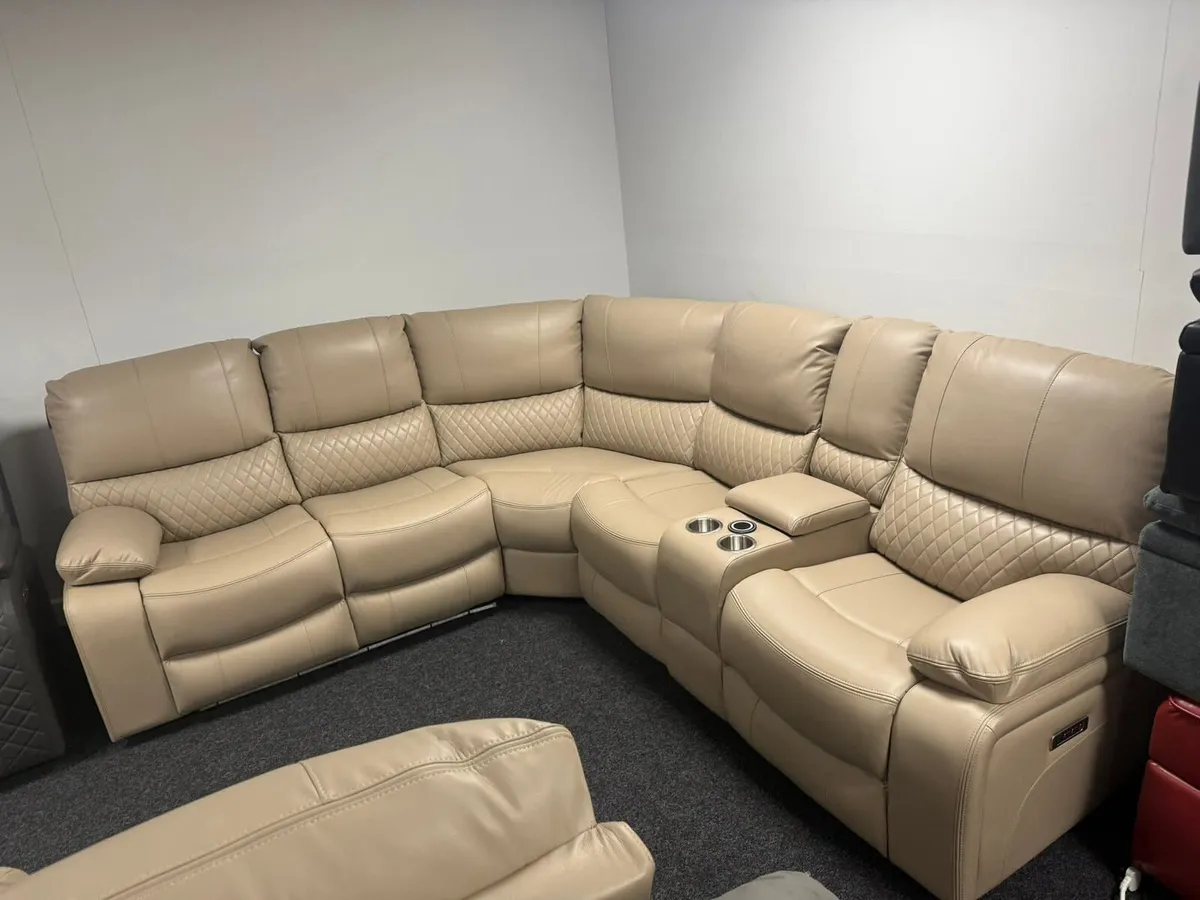 Rita Corner True Beige Leather Recliner Sofa - Image 1