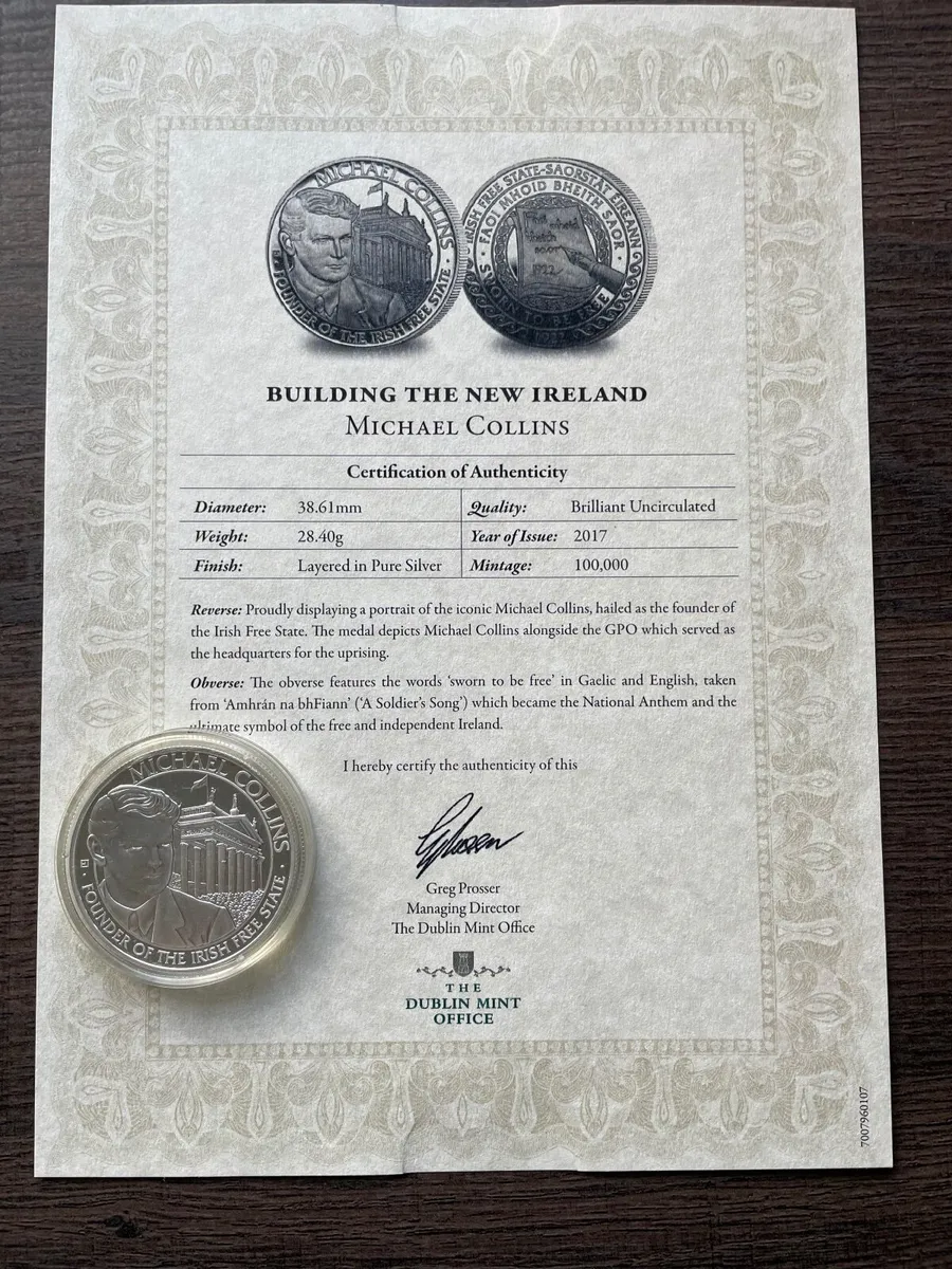 Michael Collins Silver Plated Coin - Image 1