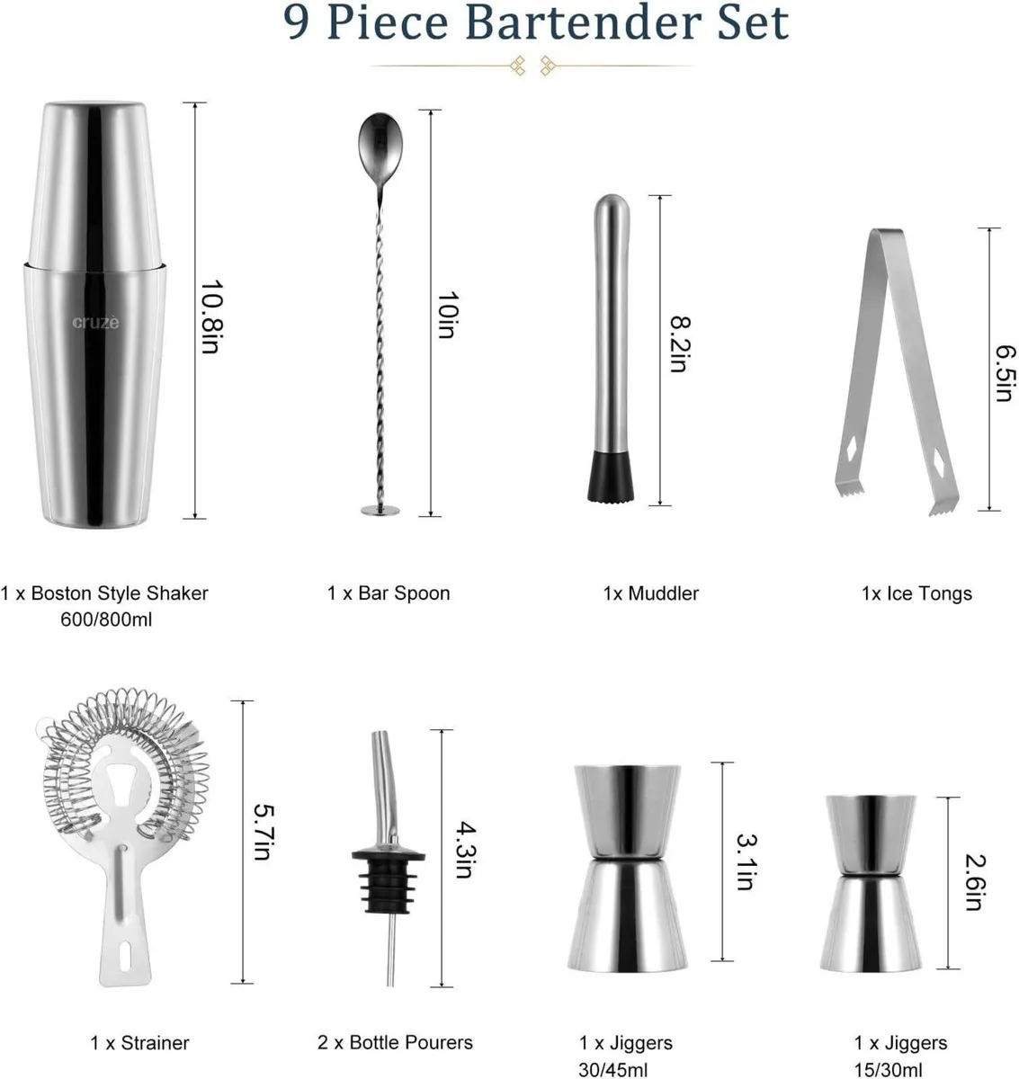 Cocktail Shaker Kit 9-Piece Set with Stand - Image 2