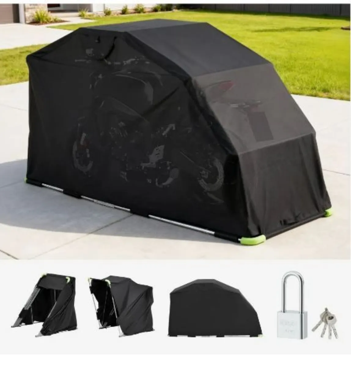 Motorcycle Storage Shelter with Security Lock - Image 1