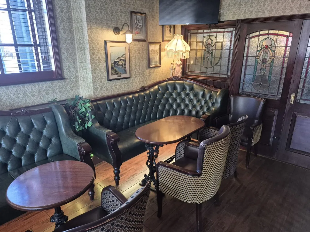 Dark Green Spring Based Real Leather Bench Set - Image 2