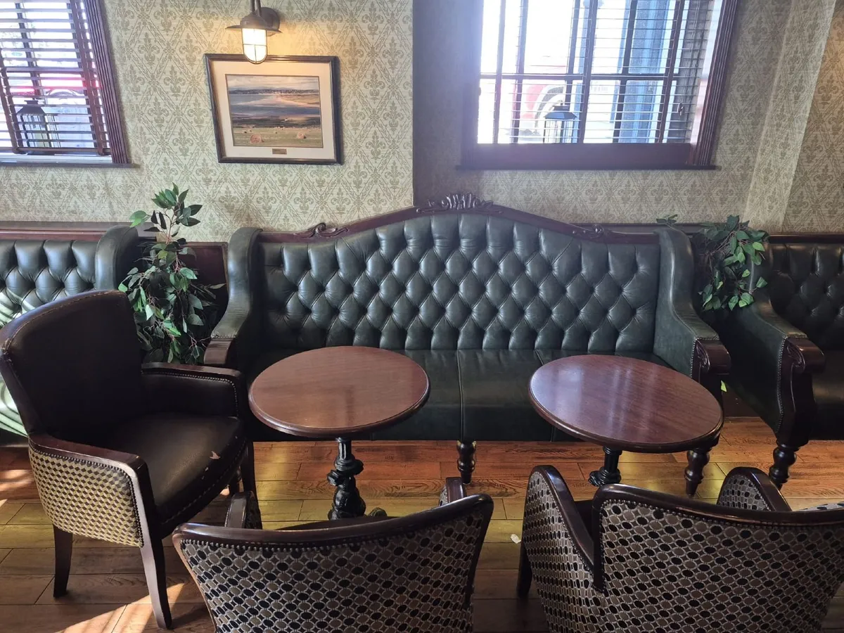 Dark Green Spring Based Real Leather Bench Set - Image 3