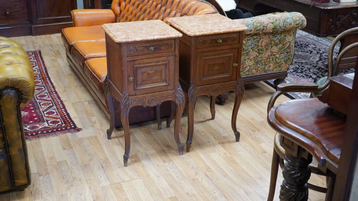 Pair of Antique French Oak Bedside Cabinets - Image 1